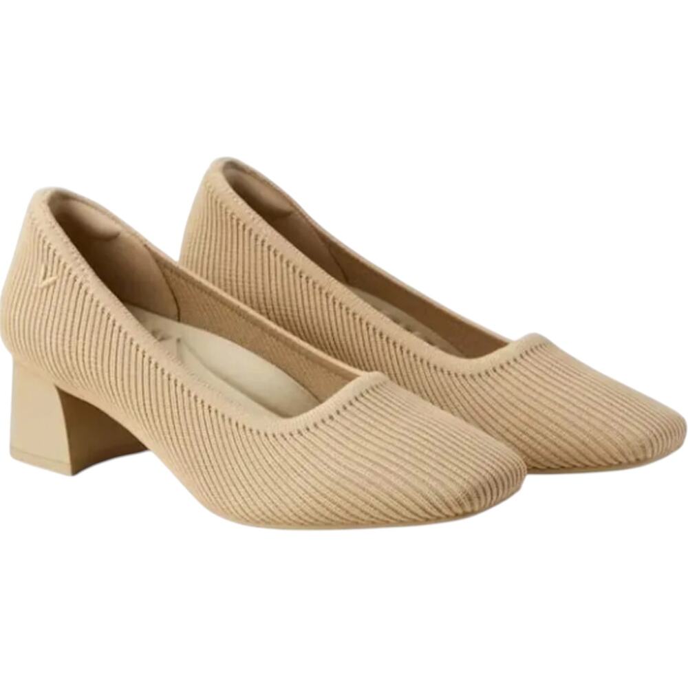 Vivaia Melody Pro Square Toe Chunky Heels Pumps Ribbed Knit Nude Peach 11